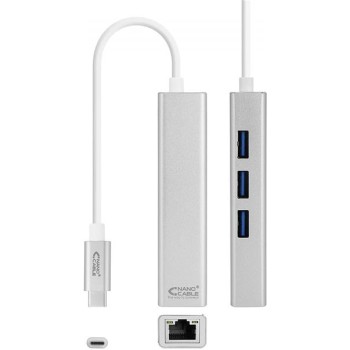 Conversor Usb-c A Rj45 Ethernet Gigabit + 3 Usb 3.0 Plata 15cm